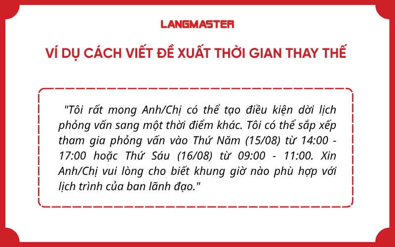 Ví dụ 1 đề xuất thay thế cụ thể khung giờ