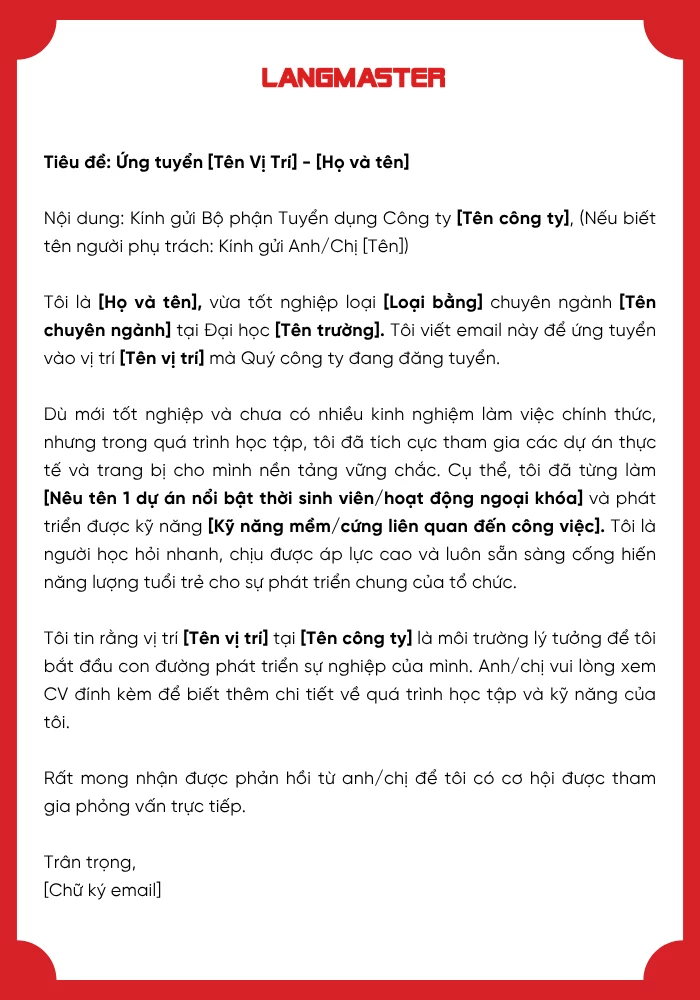 Mẫu email giới thiệu bản thân cho sinh viên mới ra trường