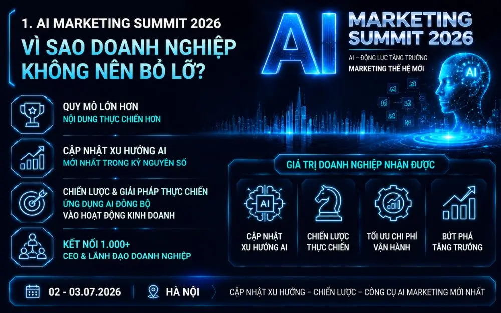 AI Marketing Summit 2026 – Sự kiện chiến lược giúp doanh nghiệp cập nhật xu hướng AI, tối ưu vận hành và bứt phá tăng trưởng trong kỷ nguyên số