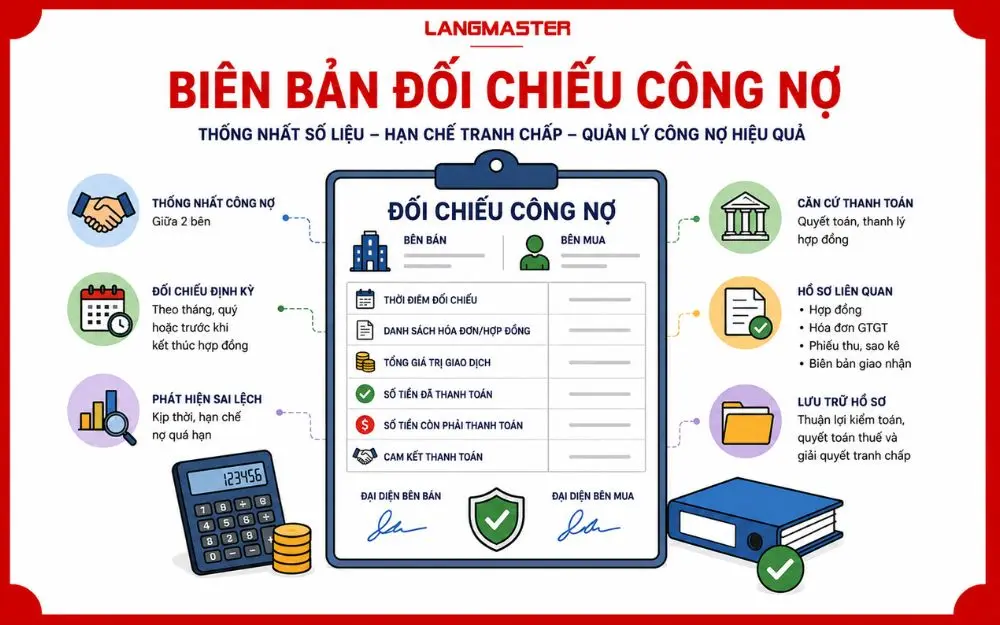 Biên bản đối chiếu công nợ giúp xác nhận số liệu, hạn chế tranh chấp thanh toán.