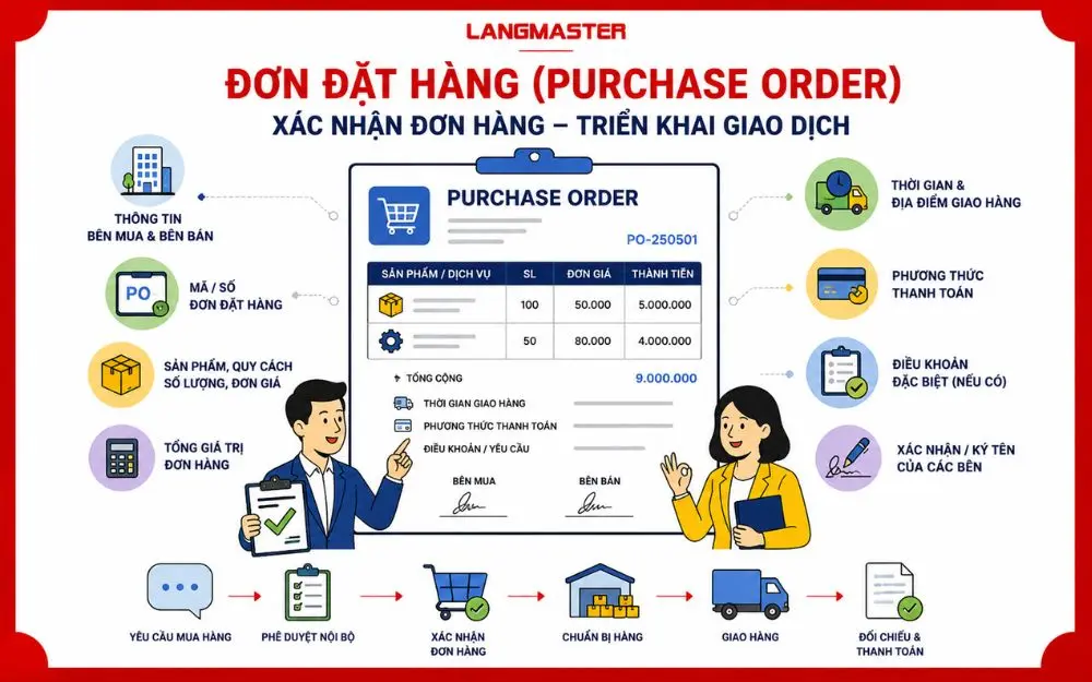Đơn đặt hàng (Purchase Order) giúp xác nhận đơn hàng và chuẩn hóa quy trình mua bán