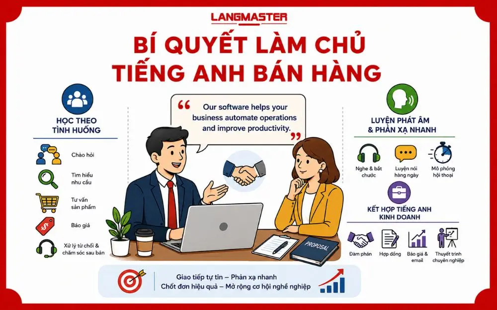 Bí quyết nâng cao tiếng Anh bán hàng với tình huống thực tế và phản xạ giao tiếp