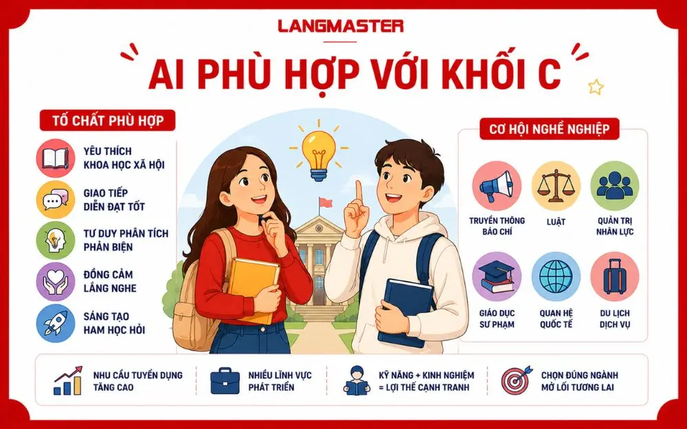 Khối C phù hợp với người yêu xã hội, giao tiếp tốt và tư duy phân tích.