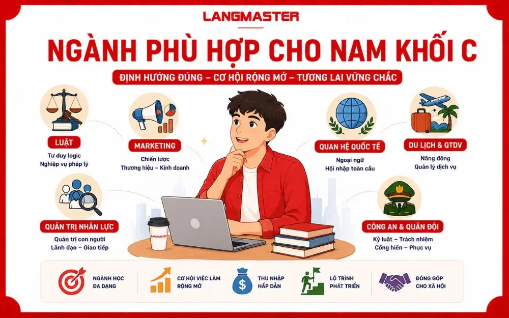 Nam khối C có nhiều lựa chọn ngành học với cơ hội nghề nghiệp rộng mở.
