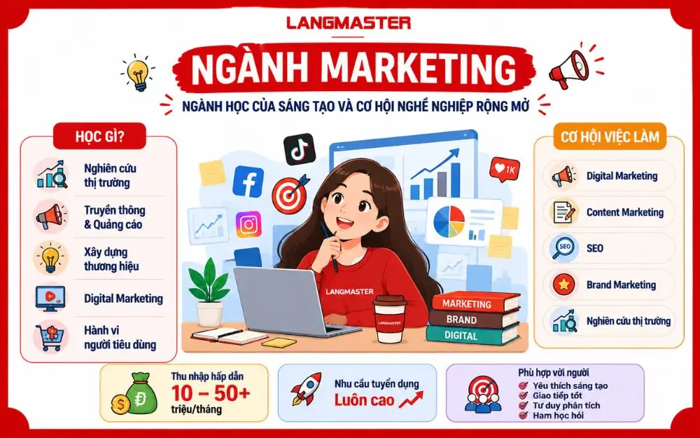 Ngành Marketing mang đến nhiều cơ hội việc làm và lộ trình phát triển rộng mở.