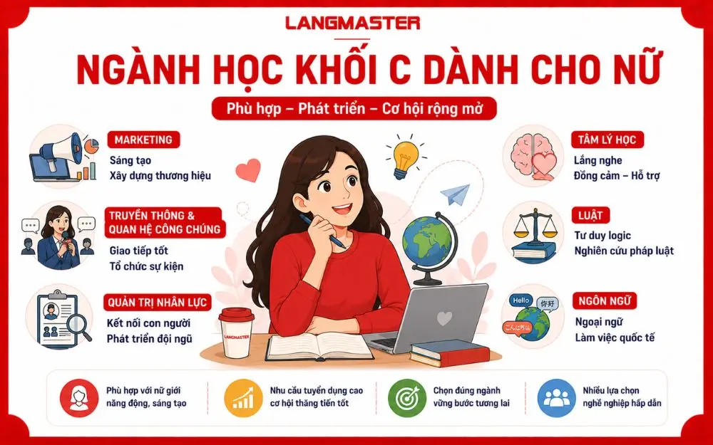 Nữ khối C có nhiều lựa chọn ngành học phù hợp với sở thích và năng lực.