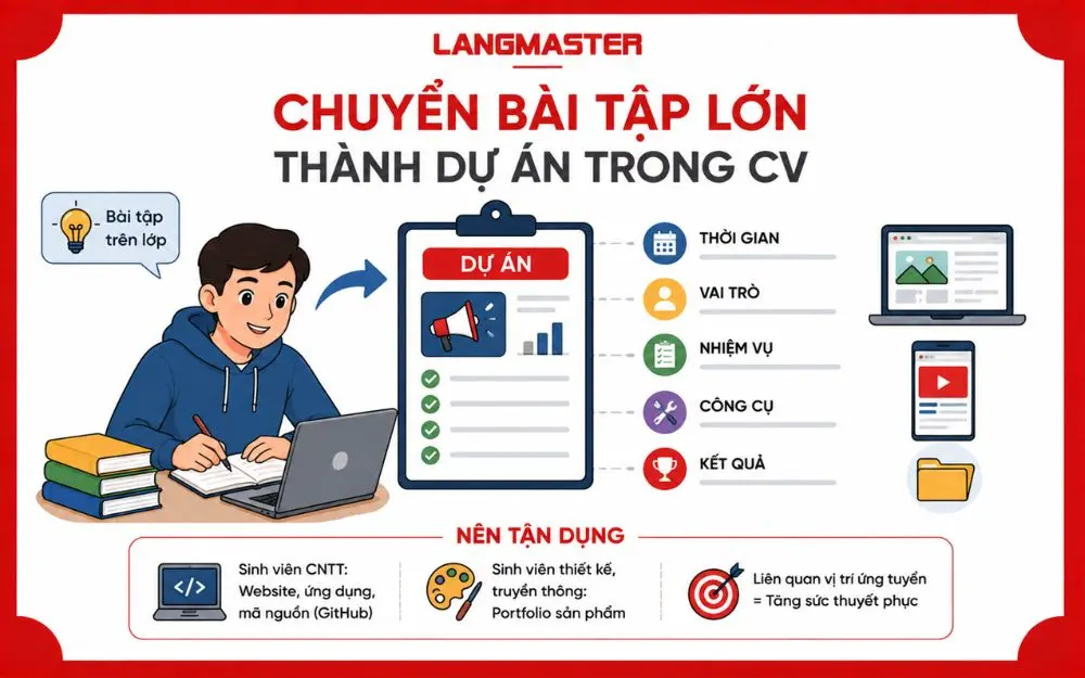 Chuyển bài tập lớn thành dự án giúp CV sinh viên thuyết phục hơn.