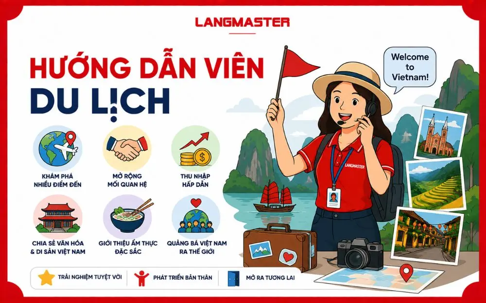 Hướng dẫn viên du lịch kết nối du khách quốc tế với văn hóa, ẩm thực và cảnh đẹp Việt Nam.