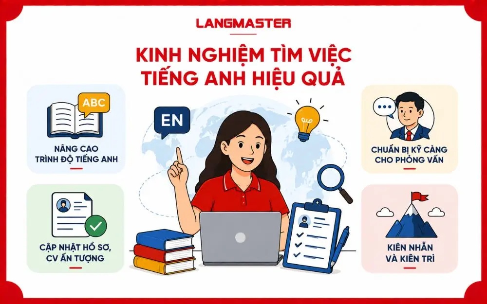 Bốn kinh nghiệm giúp ứng viên tìm việc tiếng Anh nhanh và hiệu quả.