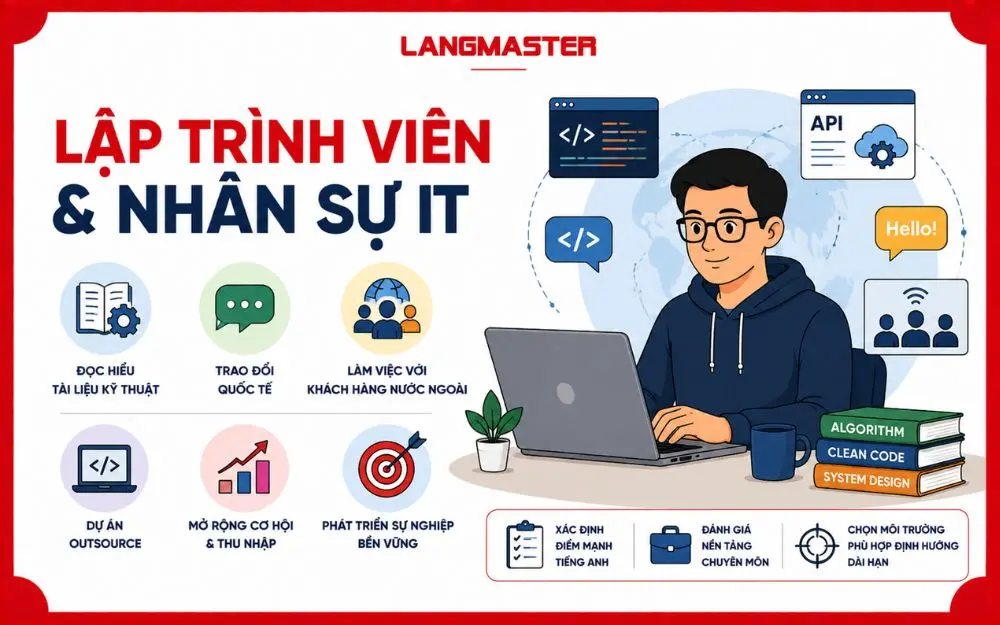 Tiếng Anh giúp lập trình viên mở rộng cơ hội dự án quốc tế và phát triển nghề nghiệp.