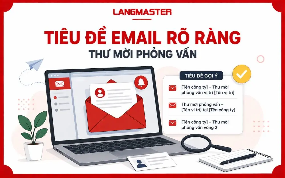 Tiêu đề email rõ ràng giúp ứng viên nhận diện thư mời phỏng vấn nhanh chóng.