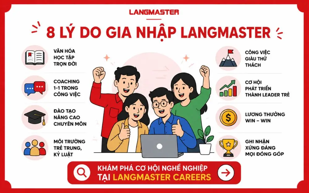 8 lý do gia nhập Langmaster với môi trường học tập, phát triển và đãi ngộ hấp dẫn.