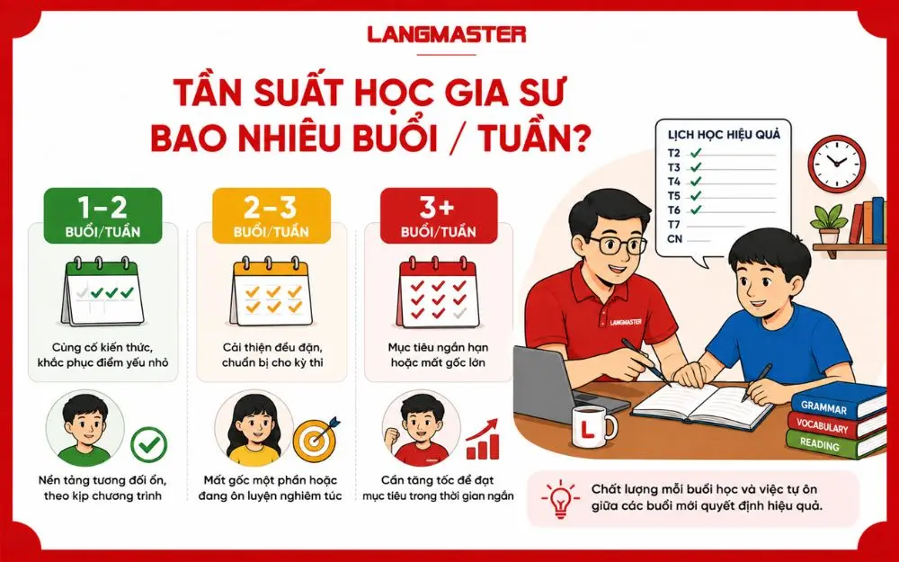 Tần suất học gia sư nên phù hợp với trình độ, mục tiêu và khả năng tự ôn.
