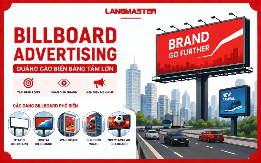 Billboard Advertising giúp thương hiệu tăng độ phủ, thu hút ánh nhìn và tạo nhận diện mạnh tại khu vực đông người.