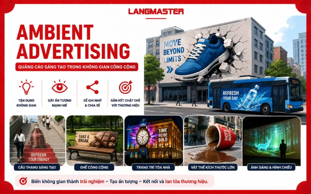 Ambient Advertising biến không gian công cộng thành trải nghiệm quảng cáo sáng tạo, tạo ấn tượng và tăng khả năng ghi nhớ thương hiệu.