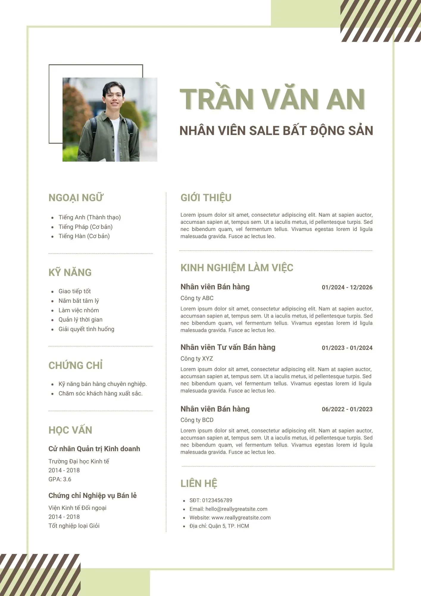 Mẫu CV sales bất động sản