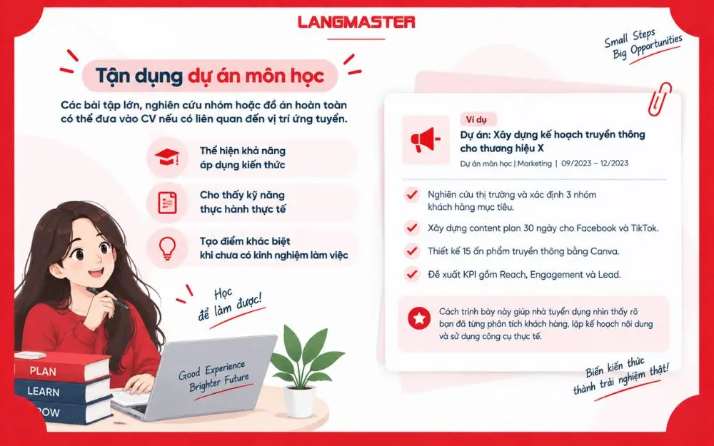 Cách tận dụng dự án môn học để làm nổi bật kinh nghiệm trong CV xin thực tập.